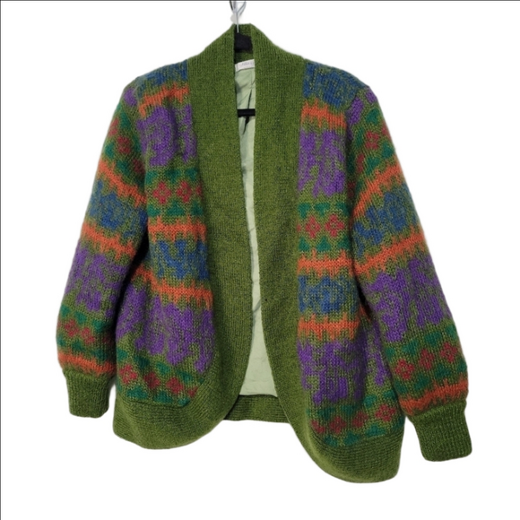 Allen A Pieo Sweaters - Green Women's Sweater Cardigan Cottagecore Grannycore Med